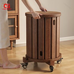 Ghế Đẩu Xếp Chồng, Gỗ Nguyên Khối Có Bánh Xe, Ghế Tròn