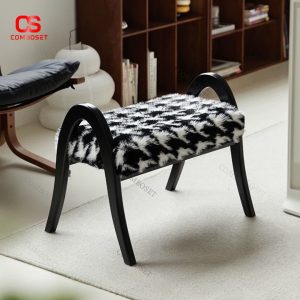 Ghế Thay Giày Đệm Vải, Đệm Lông, Ghế Đẩu Gác Chân