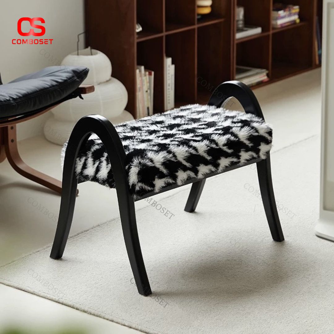 Ghế Thay Giày Đệm Vải, Đệm Lông, Ghế Đẩu Gác Chân