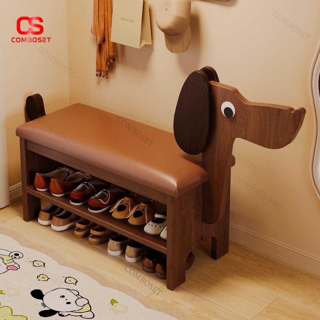 Ghế Thay Giày Hình Cún, Kệ Để Giày Có Đệm Ngồi