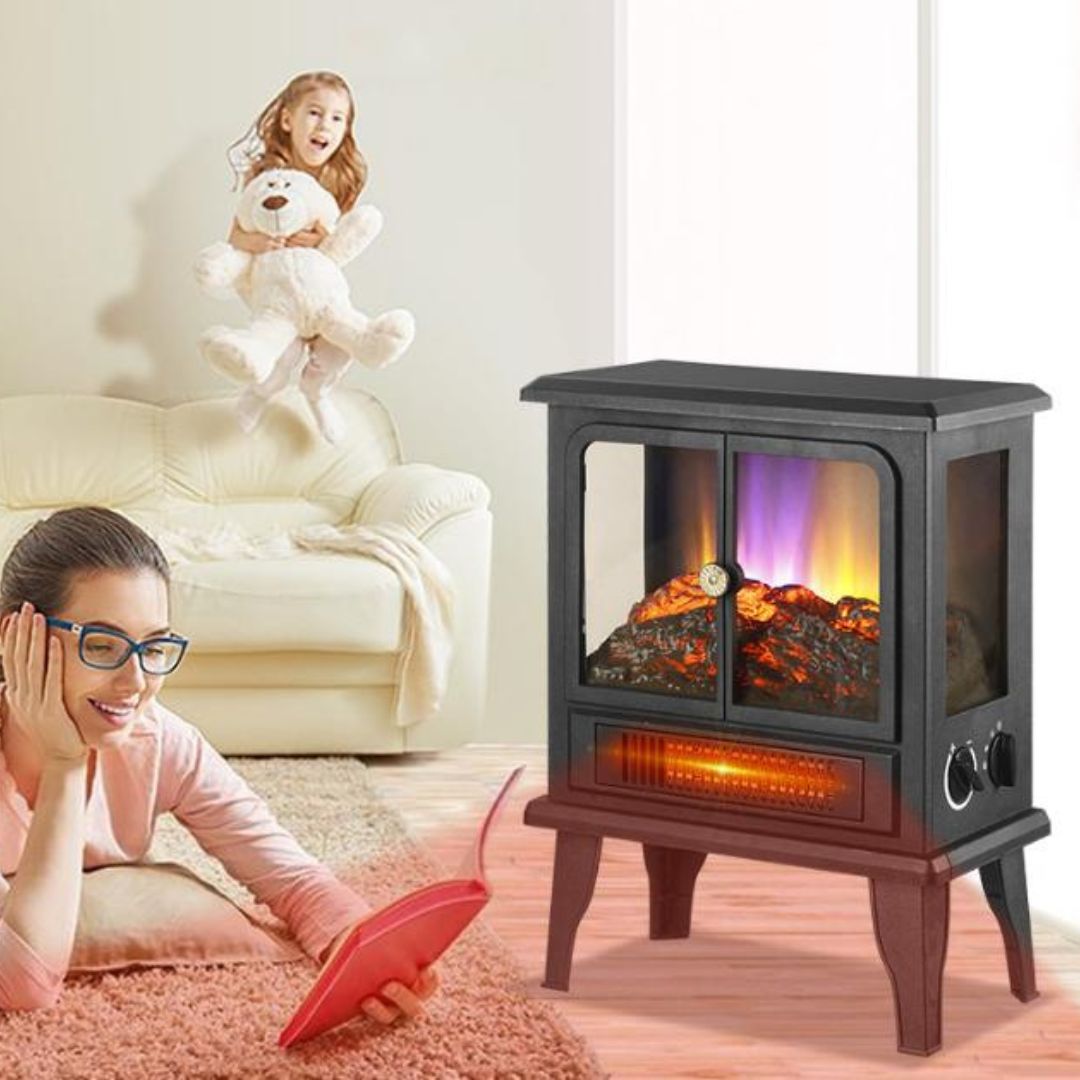 Lò Sưởi Di Động Cổ Điển Có Chế Độ Sưởi Ấm & Giả Lửa 3D