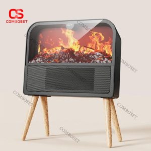Lò Sưởi Điện Mini Chân Gỗ Tối Giản Phù Hợp Mọi Không Gian