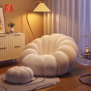 Sofa Lười Hình Bí Ngô, Vải Nhung Đặt Phòng Khách Có Gác Chân