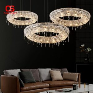 Đèn Chùm Phòng Khách Pha Lê Dáng Tròn Nhiều Tầng Lung Linh