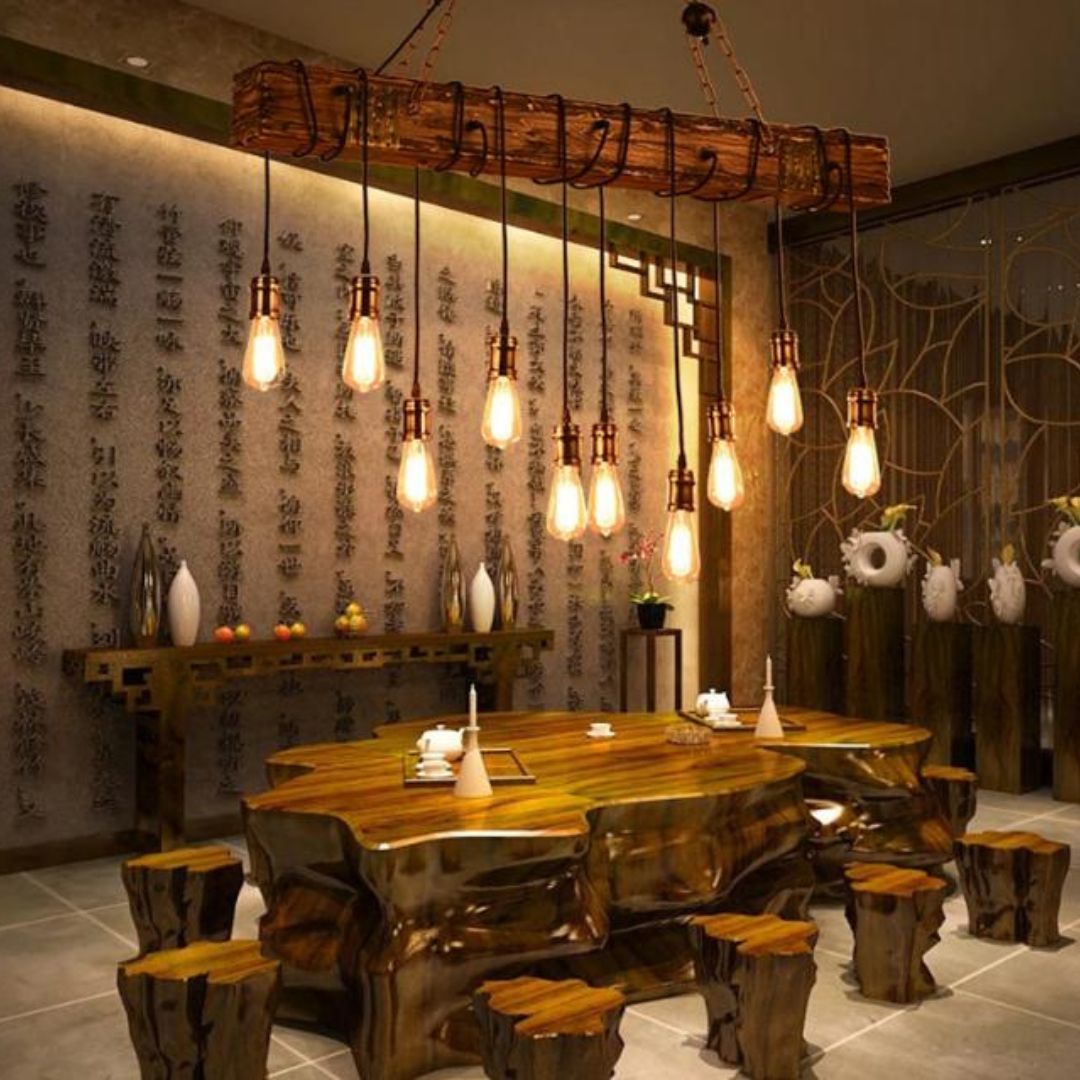 Đèn Thả Gỗ Treo Trần Phong Cách Vintage Cổ Điển