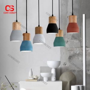 Đèn Thả Trần Xi Măng Kết Hợp Gỗ Phong Cách Bắc Âu Tối Giản