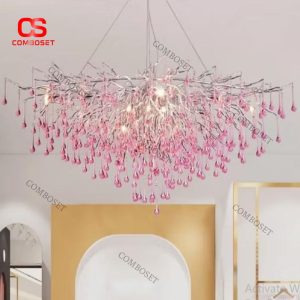Đèn Chùm Giọt Nước Hồng Dáng Rủ Nghệ Thuật Phòng Ngủ Cao Cấp
