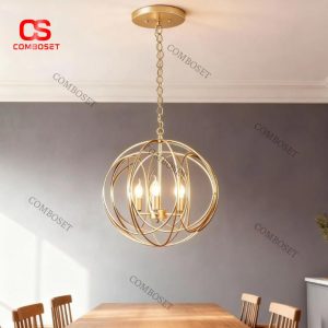 Đèn Chùm Khung Cầu Kim Loại Vàng Phong Cách Tân Cổ Điển Sang Trọng