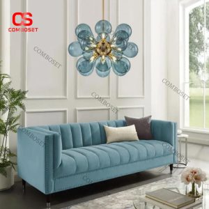 Đèn Chùm Thủy Tinh Xanh Dáng Bong Bóng Nghệ Thuật Cao Cấp