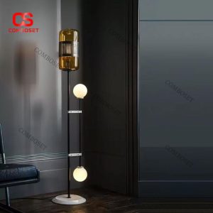 Đèn Sàn Trang Trí Luxury Chao Kính Màu Ánh Kim Hiện Đại