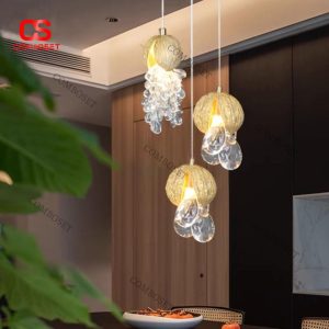 Đèn Thả Hạt Sương Nghệ Thuật Dáng Cầu Kèm Cụm Giọt Thủy Tinh Rủ