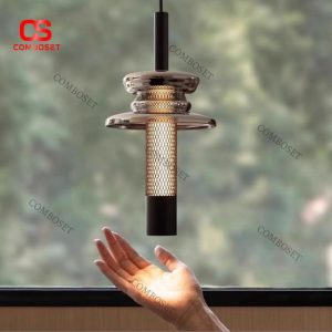 Đèn Thả Trần Lưới Kim Loại Kết Hợp Kính Phòng Khách, Phòng Ngủ Hiện Đại