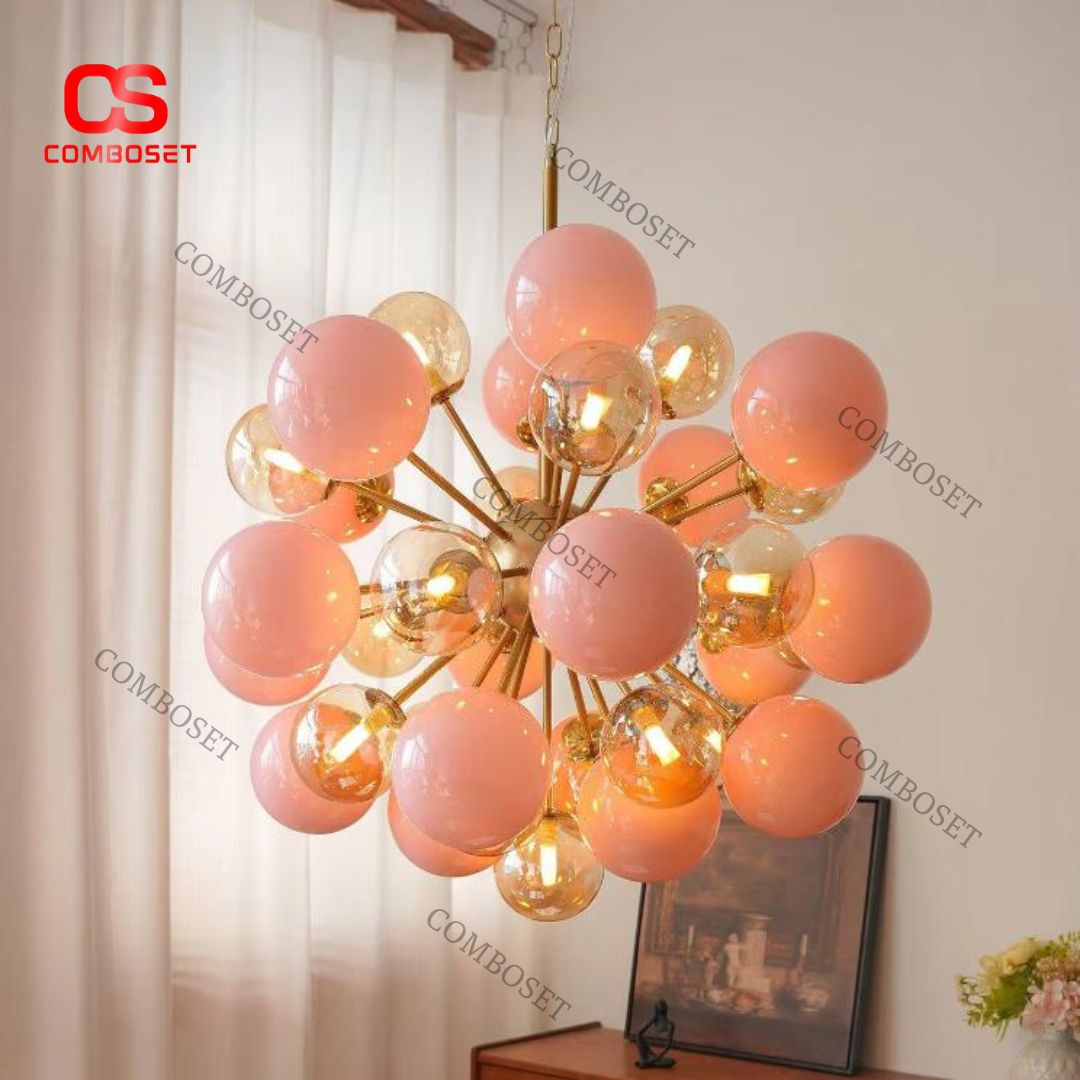 Đèn Chùm Bong Bóng Hồng Phong Cách Bắc Âu Cao Cấp