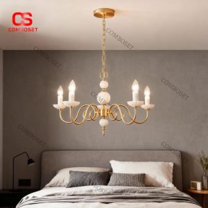 Đèn Chùm Nến Trắng Uốn Lượn Phong Cách Tân Cổ Điển Châu Âu