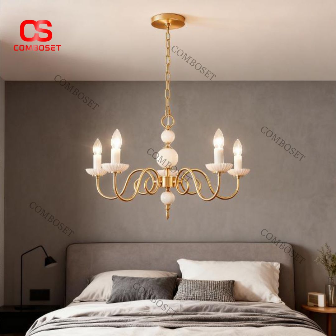 Đèn Chùm Nến Trắng Uốn Lượn Phong Cách Tân Cổ Điển Châu Âu