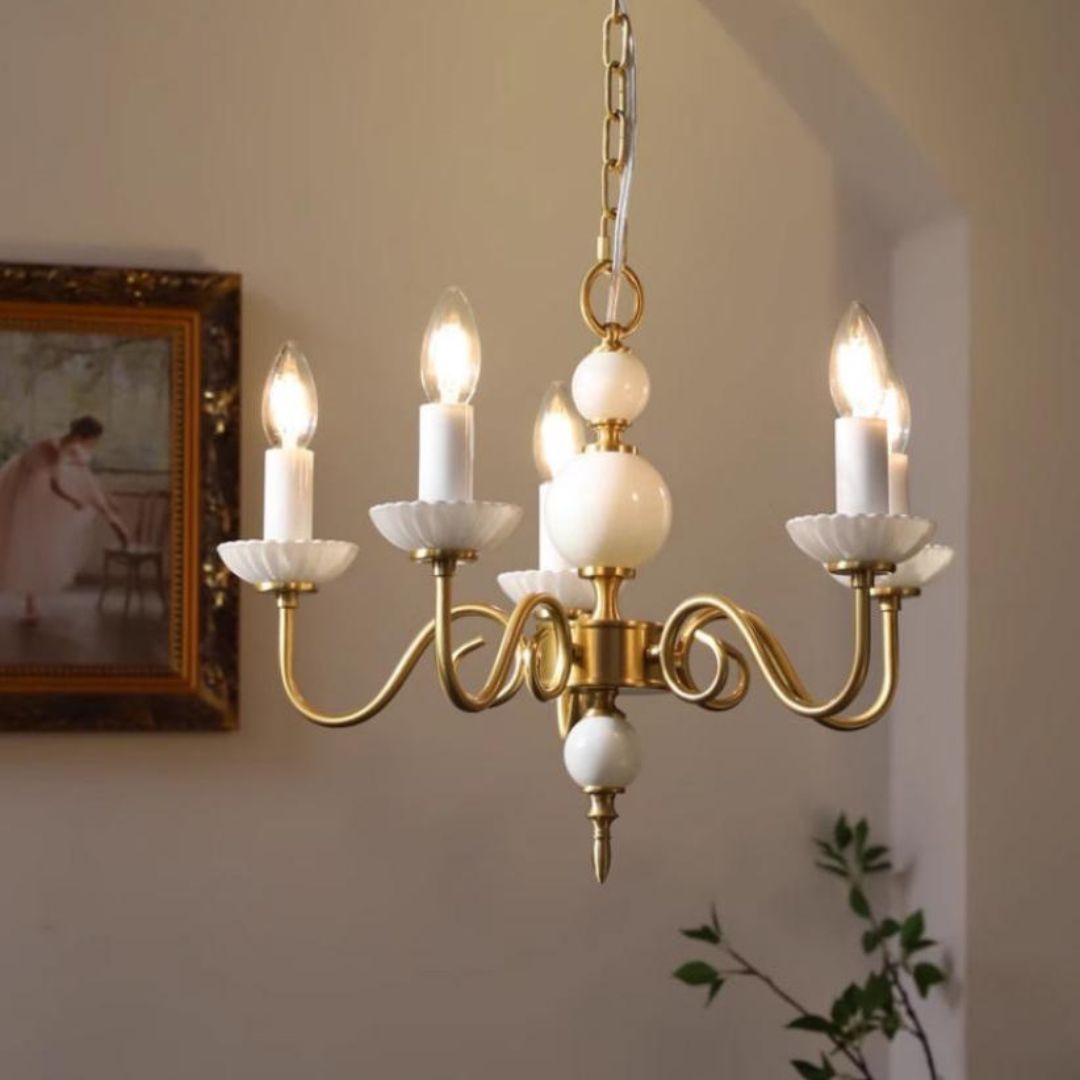 Đèn Chùm Nến Trắng Uốn Lượn Phong Cách Tân Cổ Điển Châu Âu