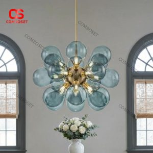 Đèn Chùm Thủy Tinh Xanh Đại Dương Hiện Đại Phong Cách Ý