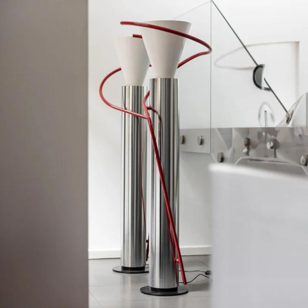 Đèn Sàn Kim Loại Mạ Chrome Uốn Sóng Sáng Tạo Decor Nội Thất