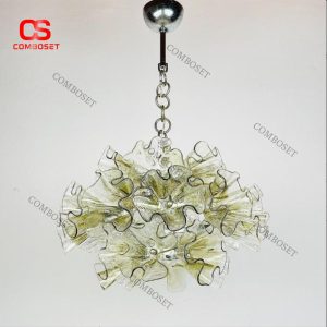 Đèn Thả Cánh Hoa Xanh Thủy Tinh Nghệ Thuật Uốn Lượn Cao Cấp