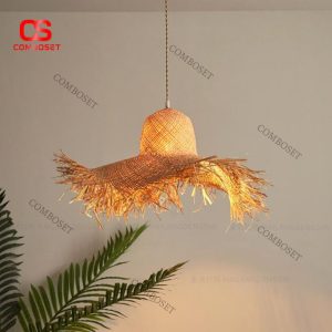 Đèn Thả Mây Tre Tua Rua Dáng Nón Phong Cách Boho Ấm Áp
