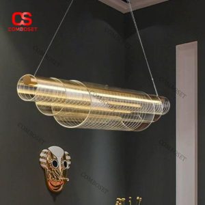 Đèn Thả Thanh Dài Acrylic Nghệ Thuật Kim Loại Uốn Lượn Hiện Đại