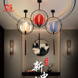 Đèn Treo Hoa Sen Nghệ Thuật Khung Tròn Tua Rua Á Đông