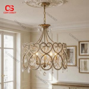 Đèn Treo Trần Pha Lê Khung Đồng Cổ Điển Tinh Tế