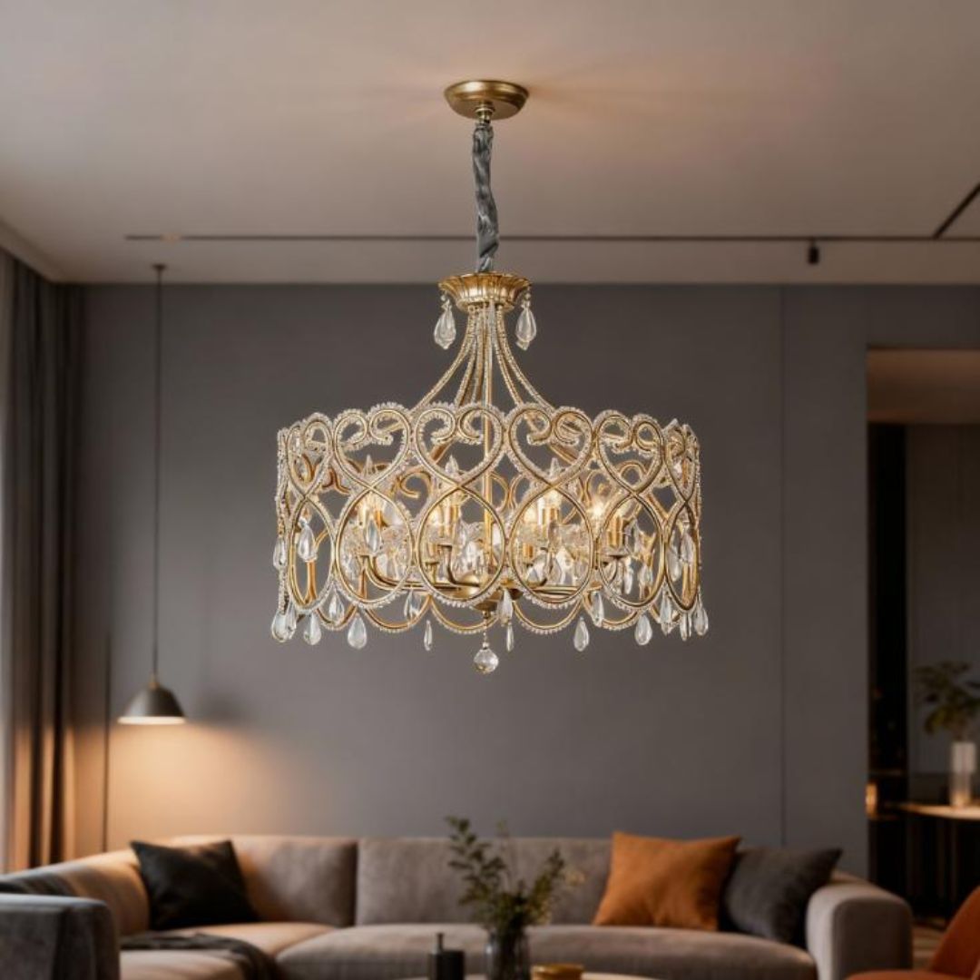 Đèn Treo Trần Pha Lê Khung Đồng Cổ Điển Tinh Tế