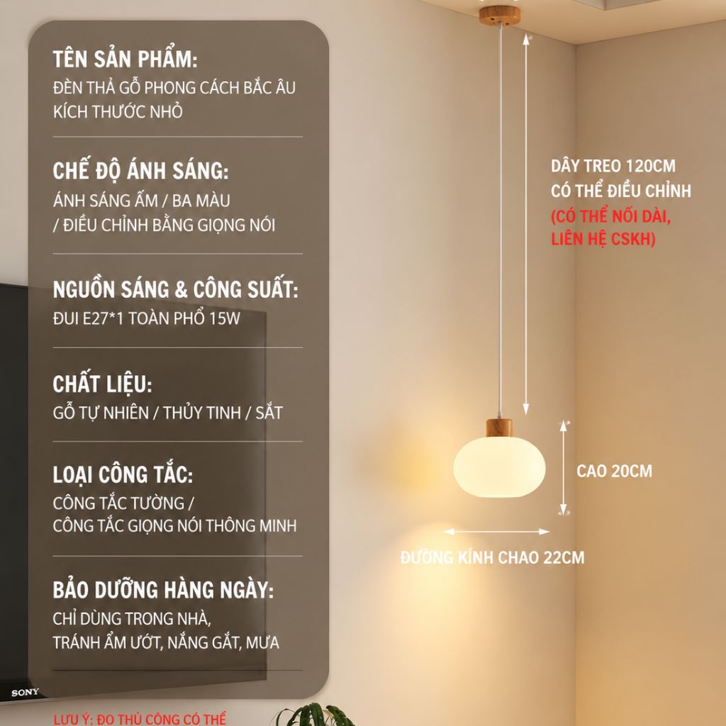 Đèn Treo Phòng Gỗ Tự Nhiên Chao Thủy Tinh Hồng Cam Nhạt – Điểm Nhấn Hiện Đại Cho Không Gian Sống 4163 - Ảnh 2