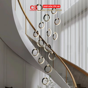 Đèn Chùm Cầu Thang 10 Đầu Đèn 3 Chế Độ Màu Decor Nhà Ở, Biệt Thự Hiện Đại Thời Thượng