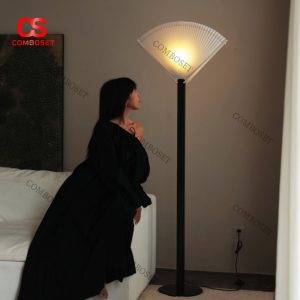 Đèn Sàn Chao Vải Xếp Quạt Phong Cách Japandi Trang Trí Cao Cấp