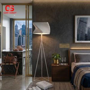 Đèn Sàn Kim Loại Xếp Tầng Màu Trắng Thanh Lịch, 3 Chân Phong Cách Đương Đại