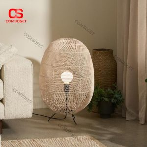 Đèn Sàn Mây Đan Hình Trứng Tối Giản Phong Cách Nhật Bản