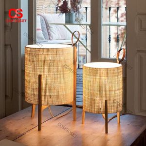 Đèn Sàn Mây Đan Trụ Tròn Sang Trọng Trang Trí Góc Thư Giãn