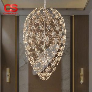 Đèn Chùm Pha Lê Sang Trọng Tối Giản Hiện Đại, Đèn Chùm Cỡ Lớn Hình Hoa Cho Phòng Khách Cầu Thang