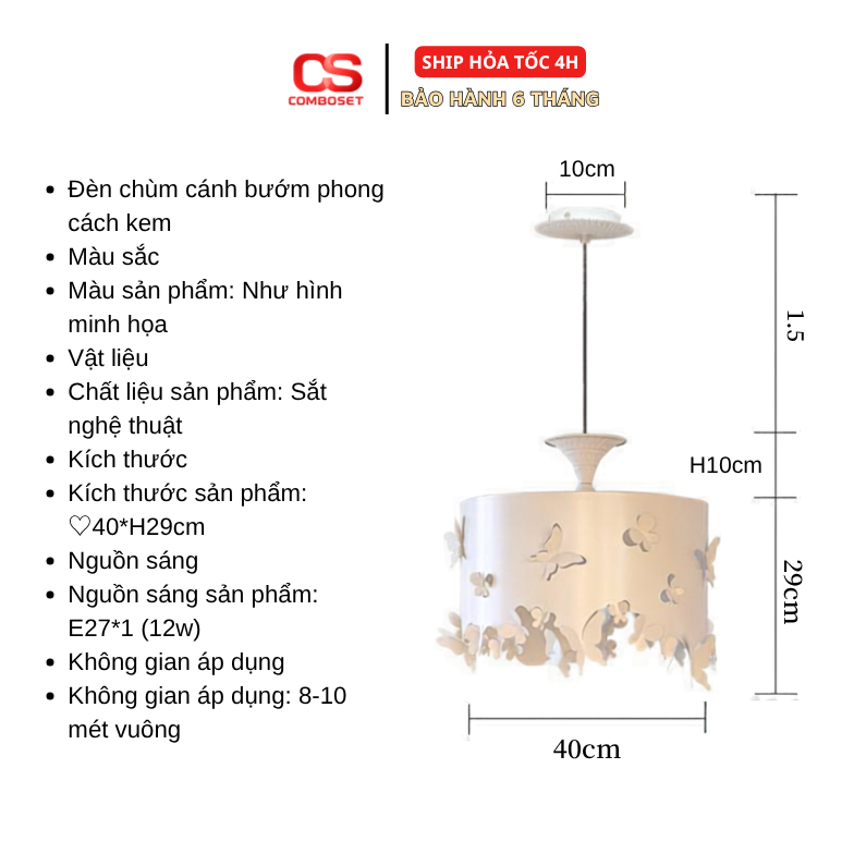 Đèn Thả Trần Hình Bướm Hiện Đại, Đèn Treo Trần Trang Trí Phòng Khách, Bàn Ăn, Quầy Bar Màu Kem 9981 - Ảnh 3