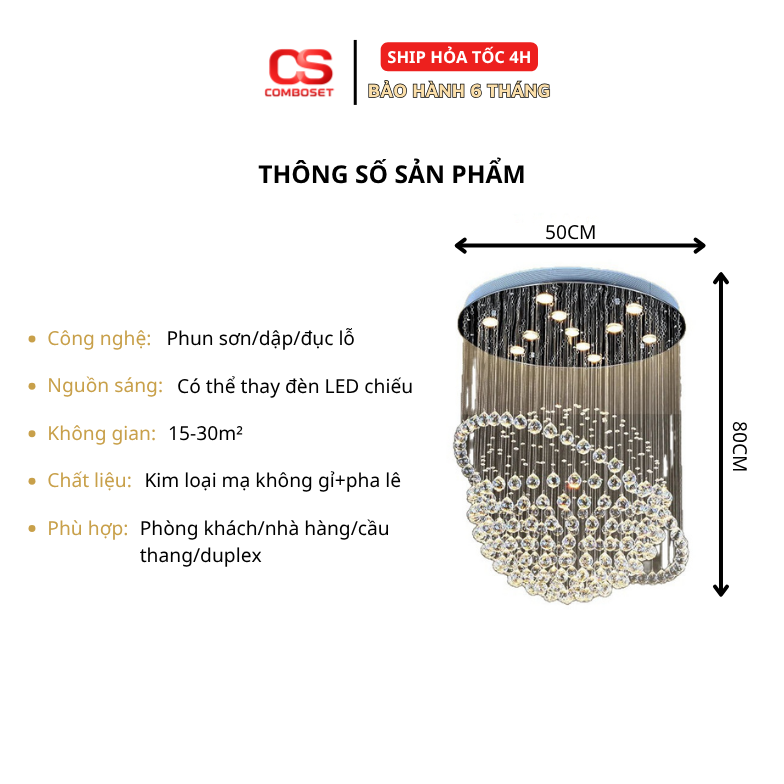 Đèn Chùm Pha Lê Hiện Đại Thông Tầng, Đèn Chùm Phòng Khách Cao Cấp Trang Trí Cầu Thang 4038 - Ảnh 3